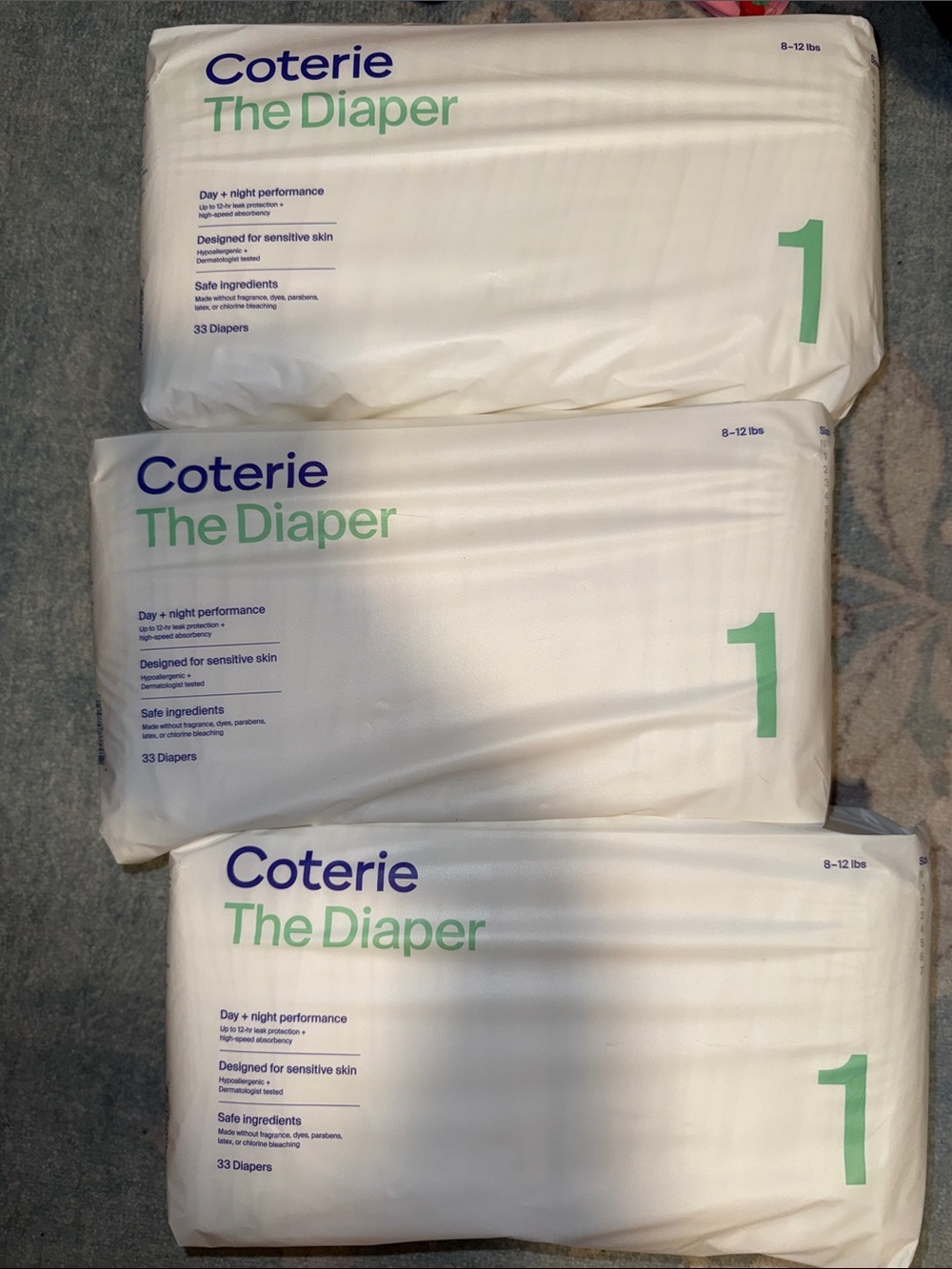 Coterie The Diaper — Size 1 | 3 Unopened Packs | 99 Diapers Total